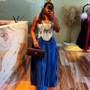 High Waist Pleated Dress 2pcs